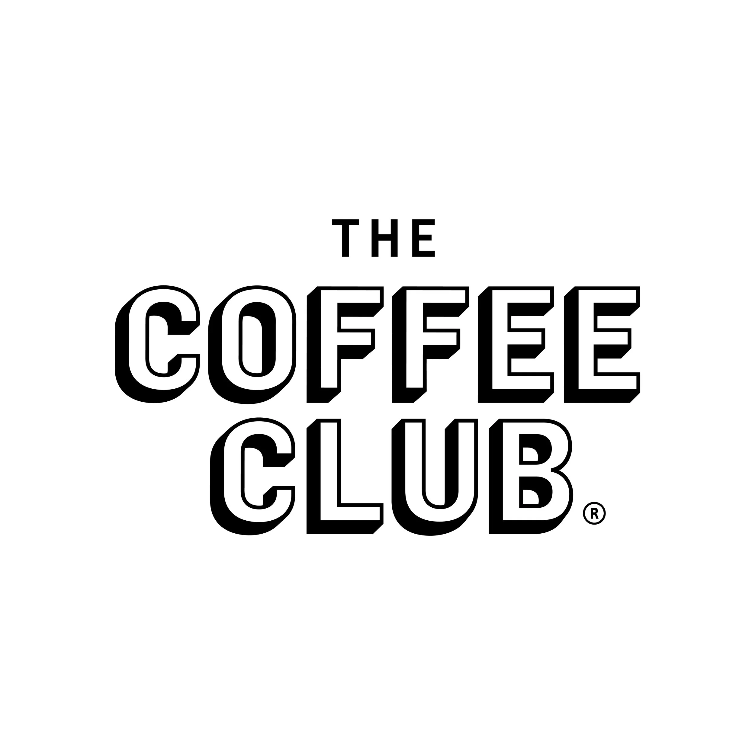 Black and white logo of The Coffee Club with stylized text.