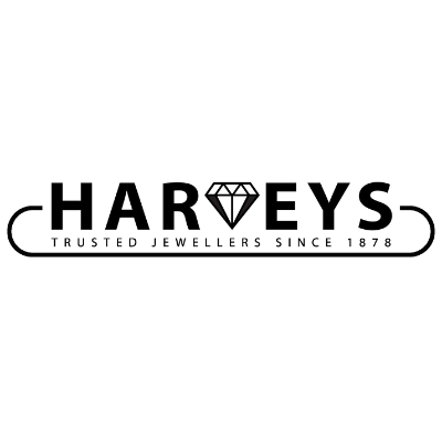 Harveys logo with a diamond icon above the word 'Harveys' and the tagline 'Trusted Jewelers Since 1878' underneath.
