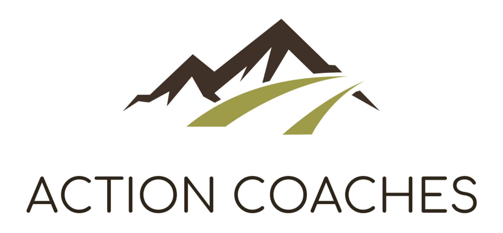 Logo of Action Coaches with mountain, road, and purple star design element