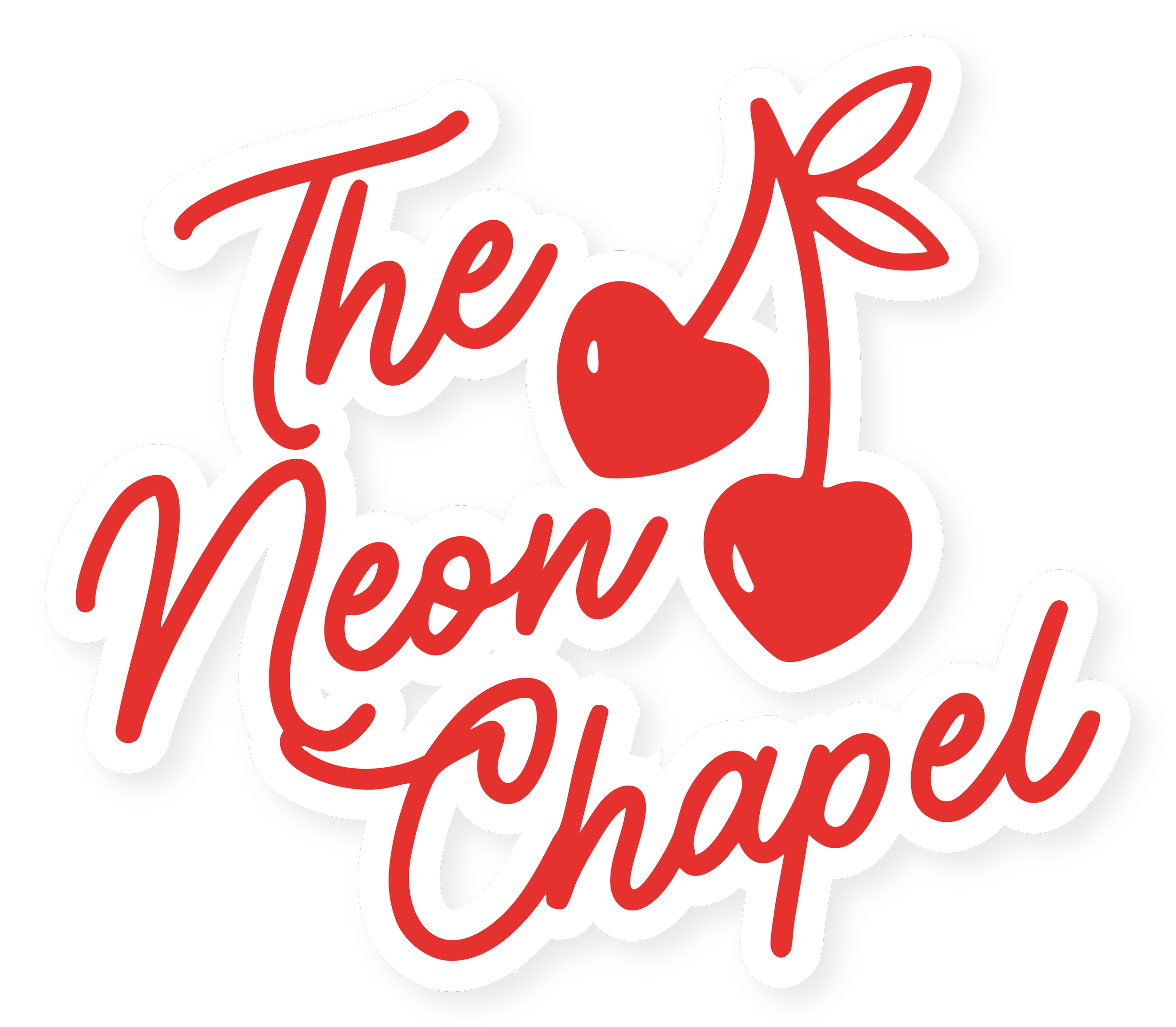 Stylized red and white text reading 'Thanksgiving' with a small red apple and a leaf
