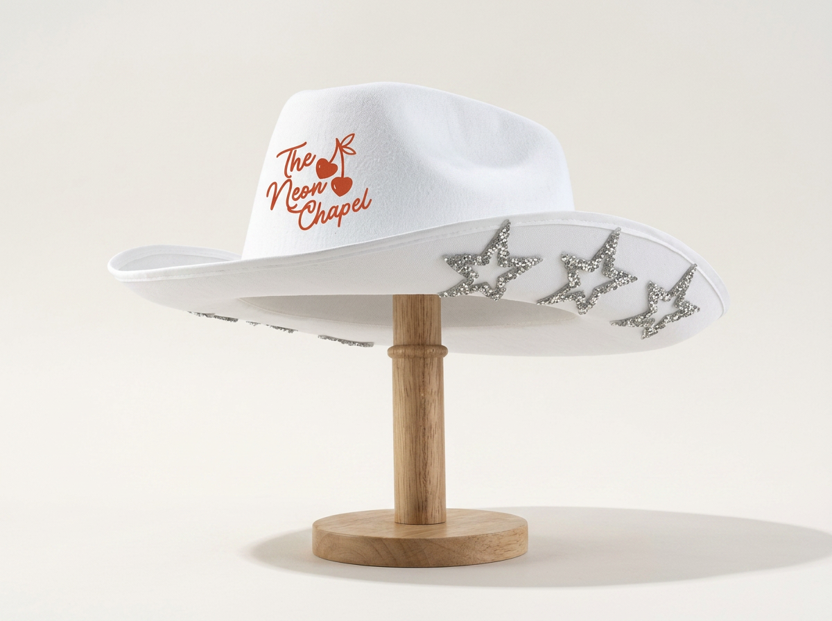 The Neon Chapel Bridal Cowboy Hat — White with Rhinestone Stars