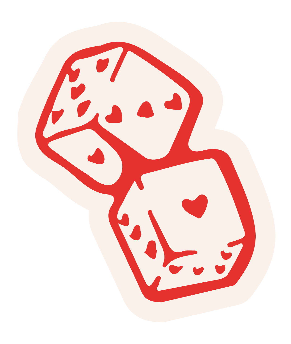Hand-drawn pink heart-dice icon for The Quickie elopement package at The Neon Chapel