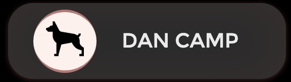 Logo with a stylized black dog inside a pink circle and the text 'DAN CAMP' next to it.