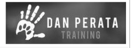 Logo for Dan Perata Training, featuring a white handprint with a bear paw print inside it on a gray background.