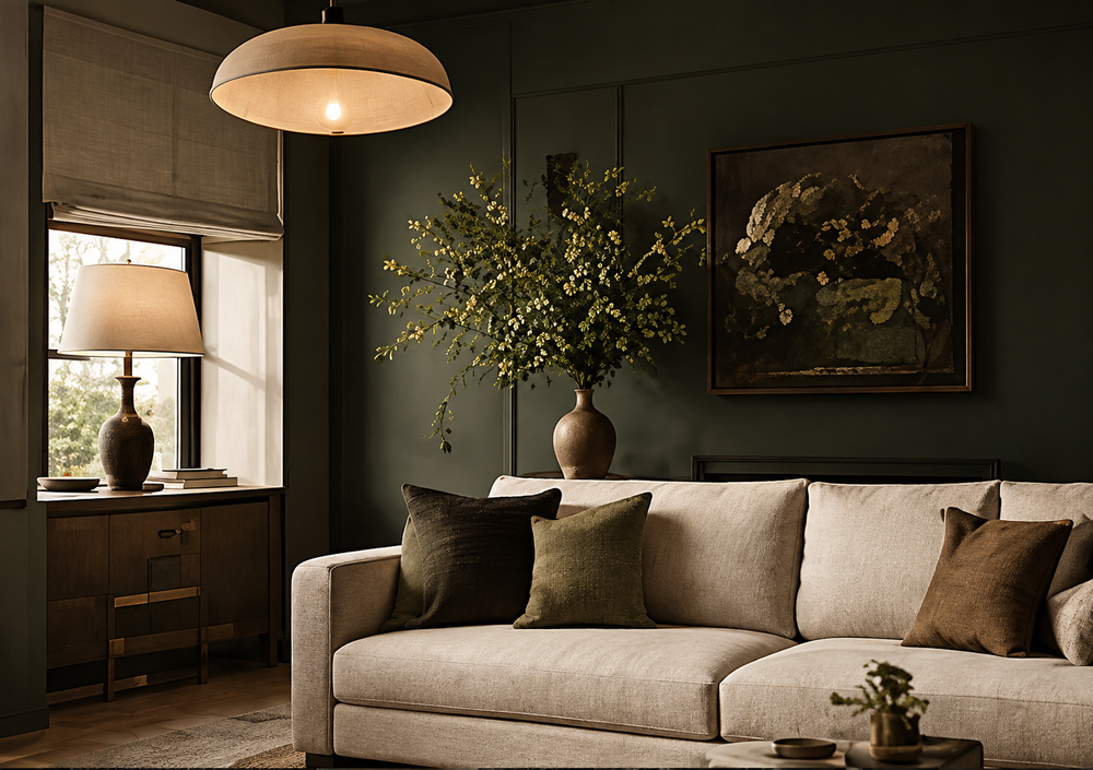 Warm, moody living room renovation