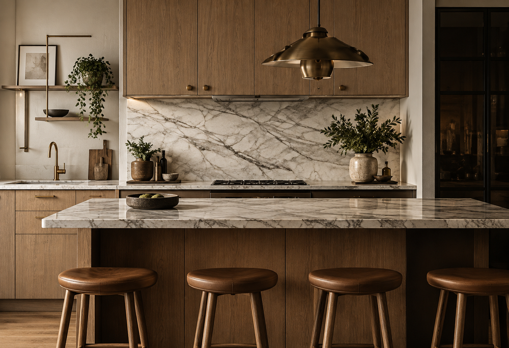 Marble kitchen with island seating