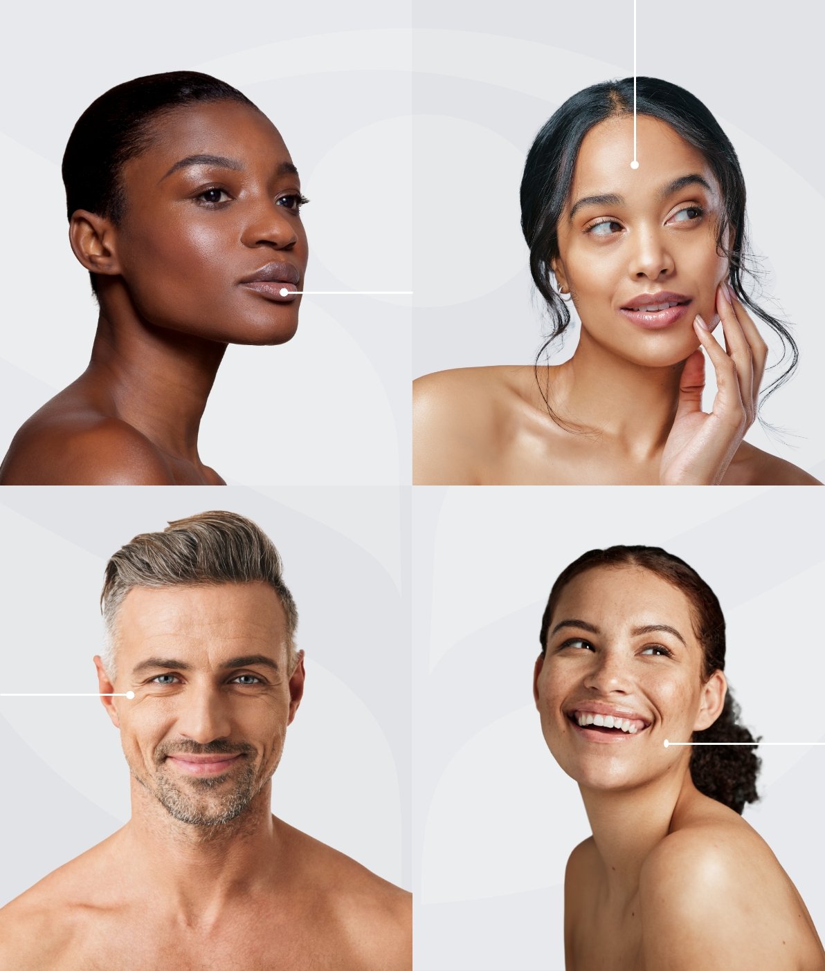 A grid of four people with lines pointing to various areas of their faces