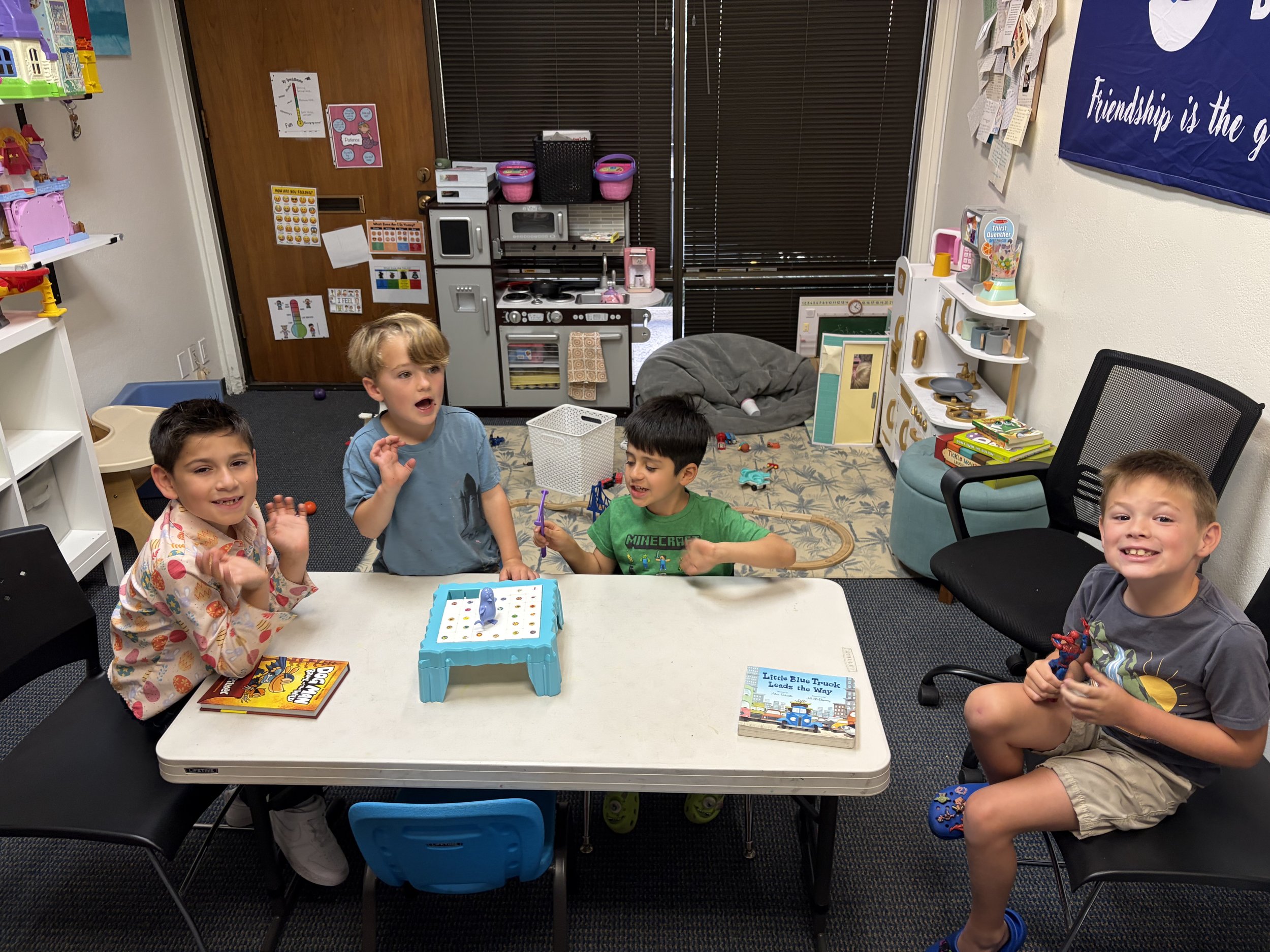 Children working on frustration tolerance and sticking to the group plan in social skills group