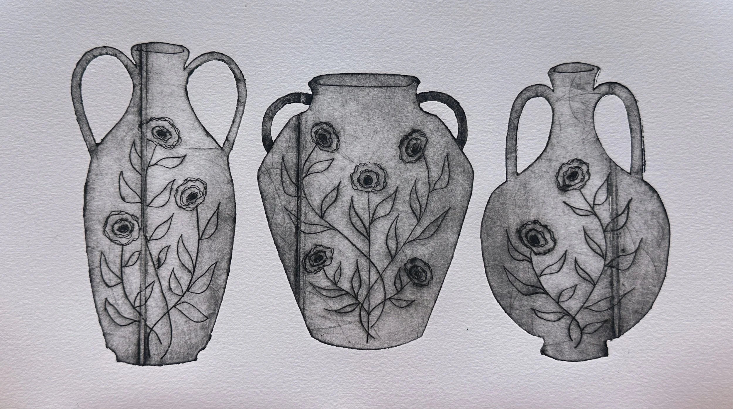 Three Vases ∙ Tetrapak print on paper ∙ 7.5" x 12.5” ∙ 2025