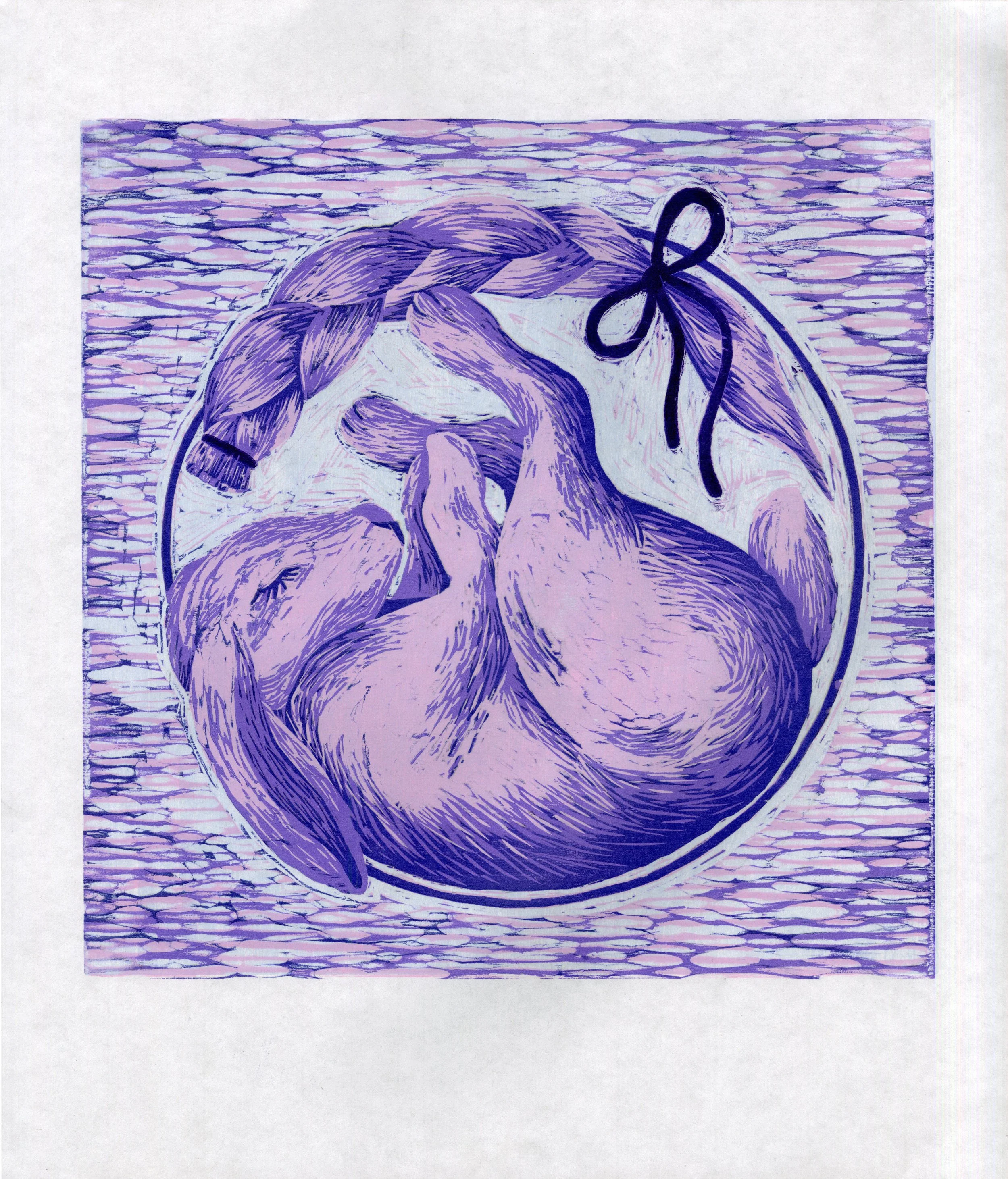 Hair/Hare v.2
5-layer reduction woodcut print on paper
14.25” x 12.25”
2024