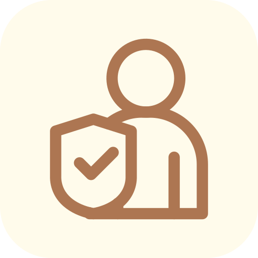person icon with a shield displaying a checkmark,