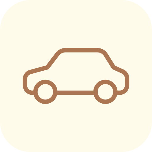 Simple icon of a car with a light beige background.