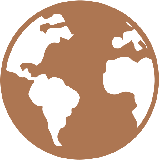 A stylized illustration of Earth with landmasses in black and ocean in brown.