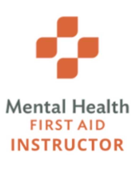 Logo with four orange squares arranged in a cross pattern above the text "Mental Health First Aid Instructor."