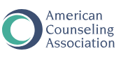 Logo of the American Counseling Association featuring a stylized crescent shape with text