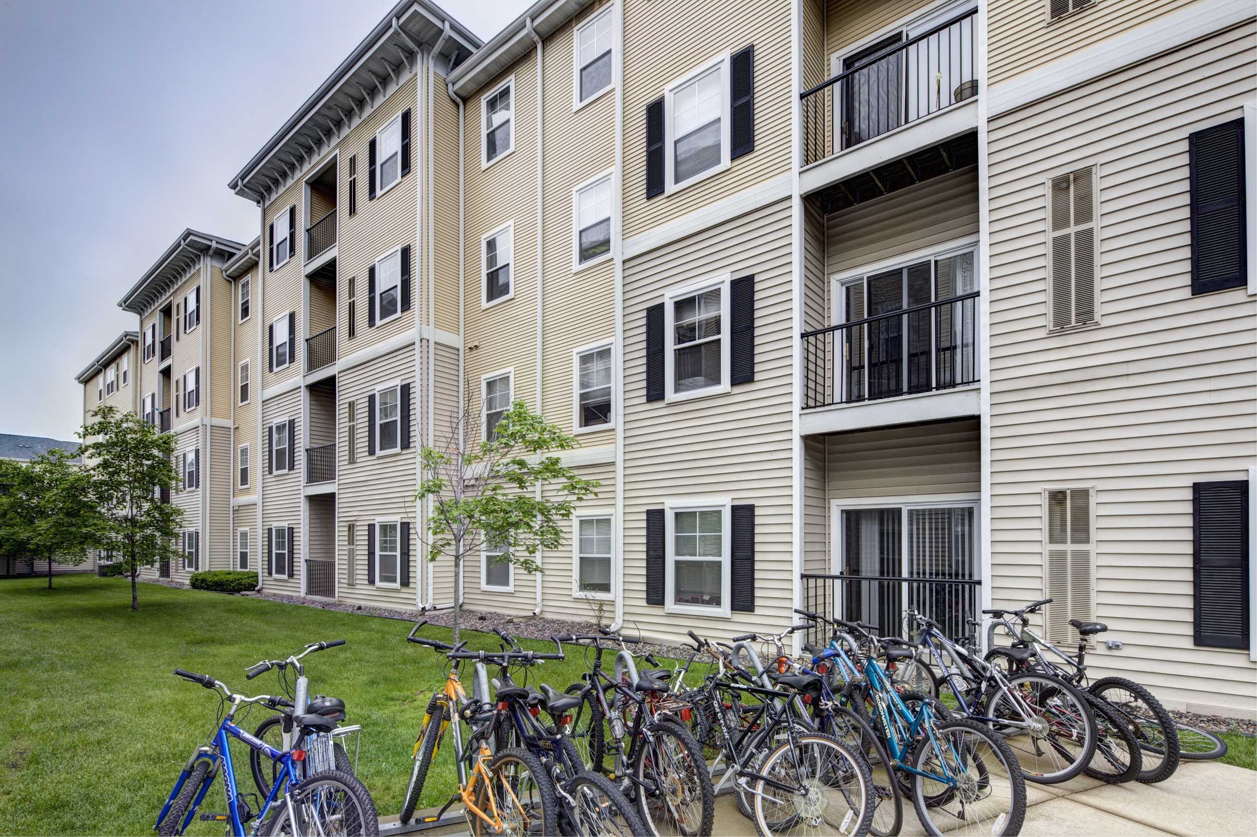 University Commons | UMN Off-Campus Apartments | Apartment Exterior with Bike Storage