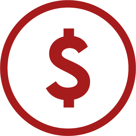 A dollar sign inside a red circle.