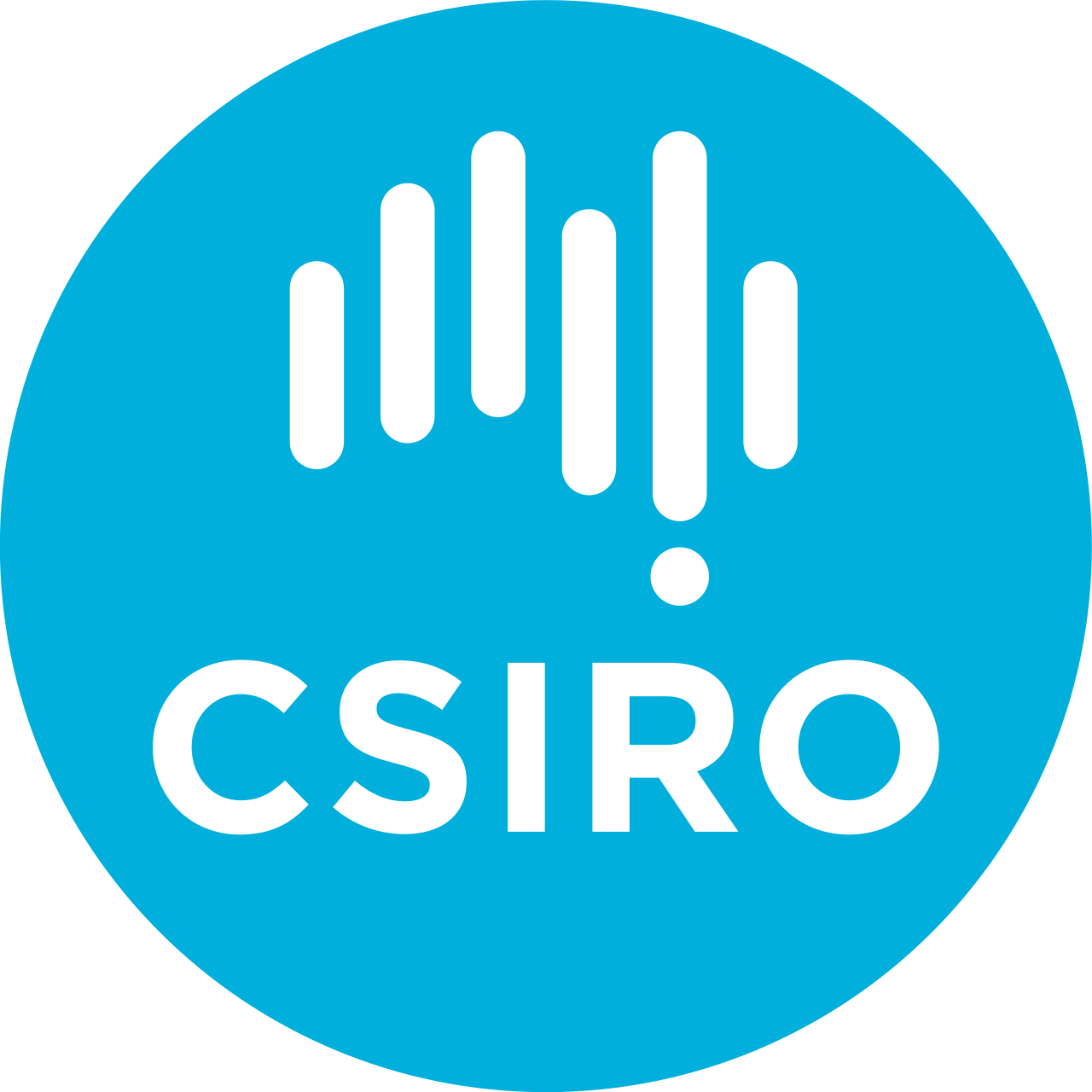 A blue circular logo with white vertical lines resembling a hand and the word 'CSIRO' at the bottom.