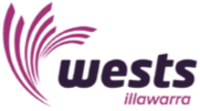Logo of Wests, featuring purple and pink feather design and text 'wests' with hashtag #werise.