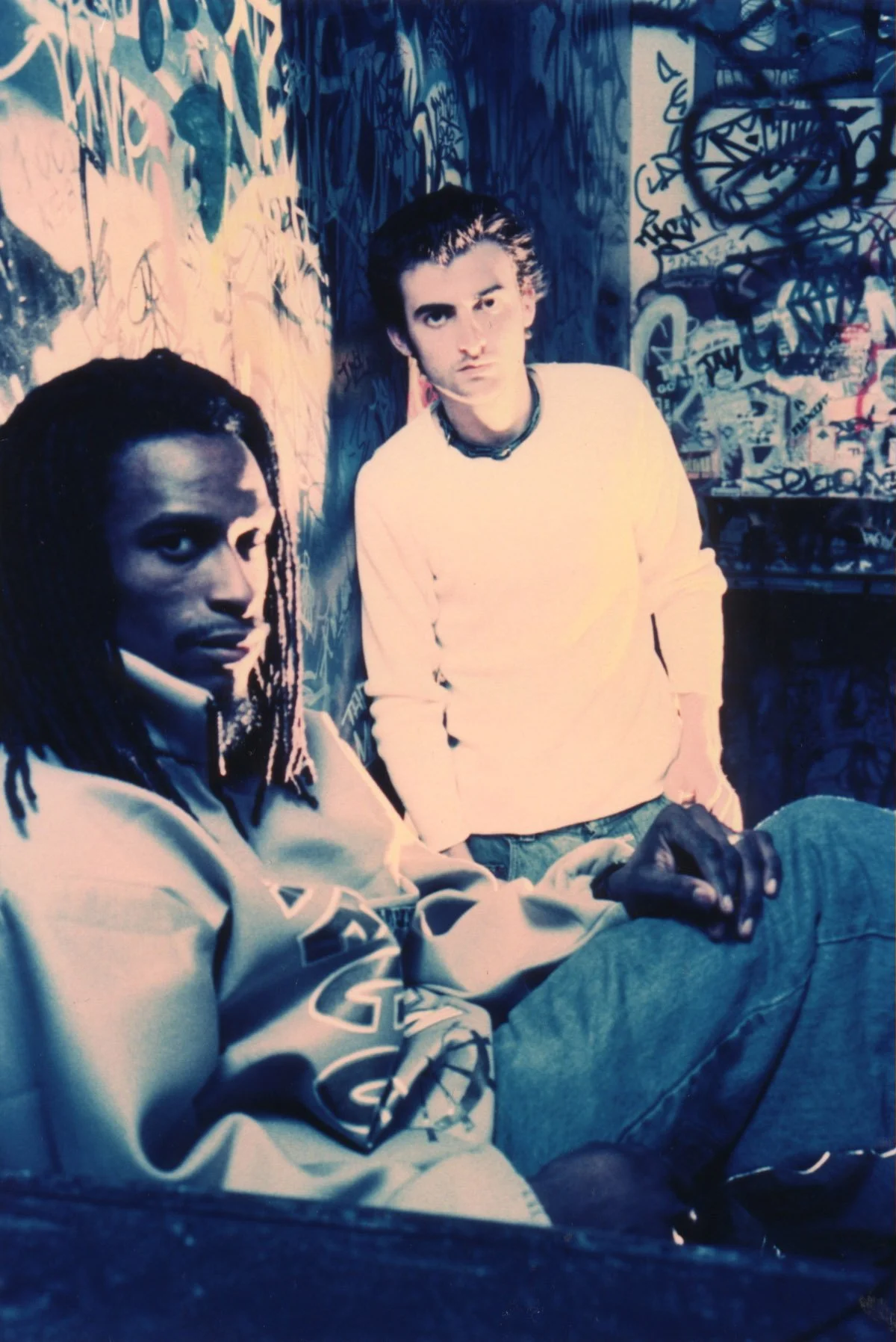 Independent film actors on the set of indie movie 'Threat' in NYC's East Village late-90s graffiti-covered stairwell. Directed by Matt Pizzolo. Produced by Katie Nisa.
