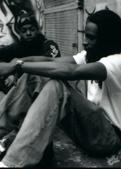 Independent film actor and hip hop artist and rapper perform on-set for indie movie 'Threat' in 1990s New York City.