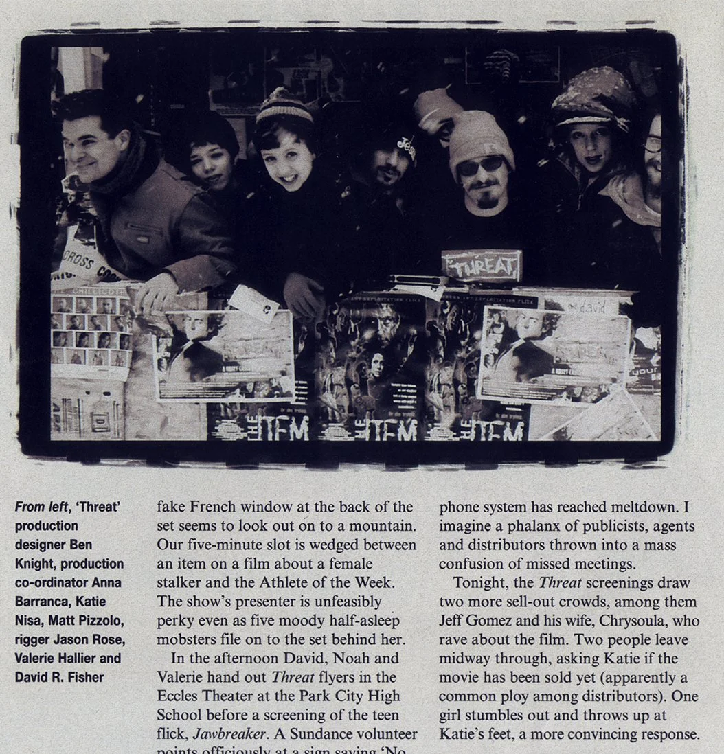 Daily Telegraph Saturday Magazine article about indie filmmakers punk movie 'Threat' at Sundance Film Festival 1999 director Matt Pizzolo producer Katie Nisa page 3