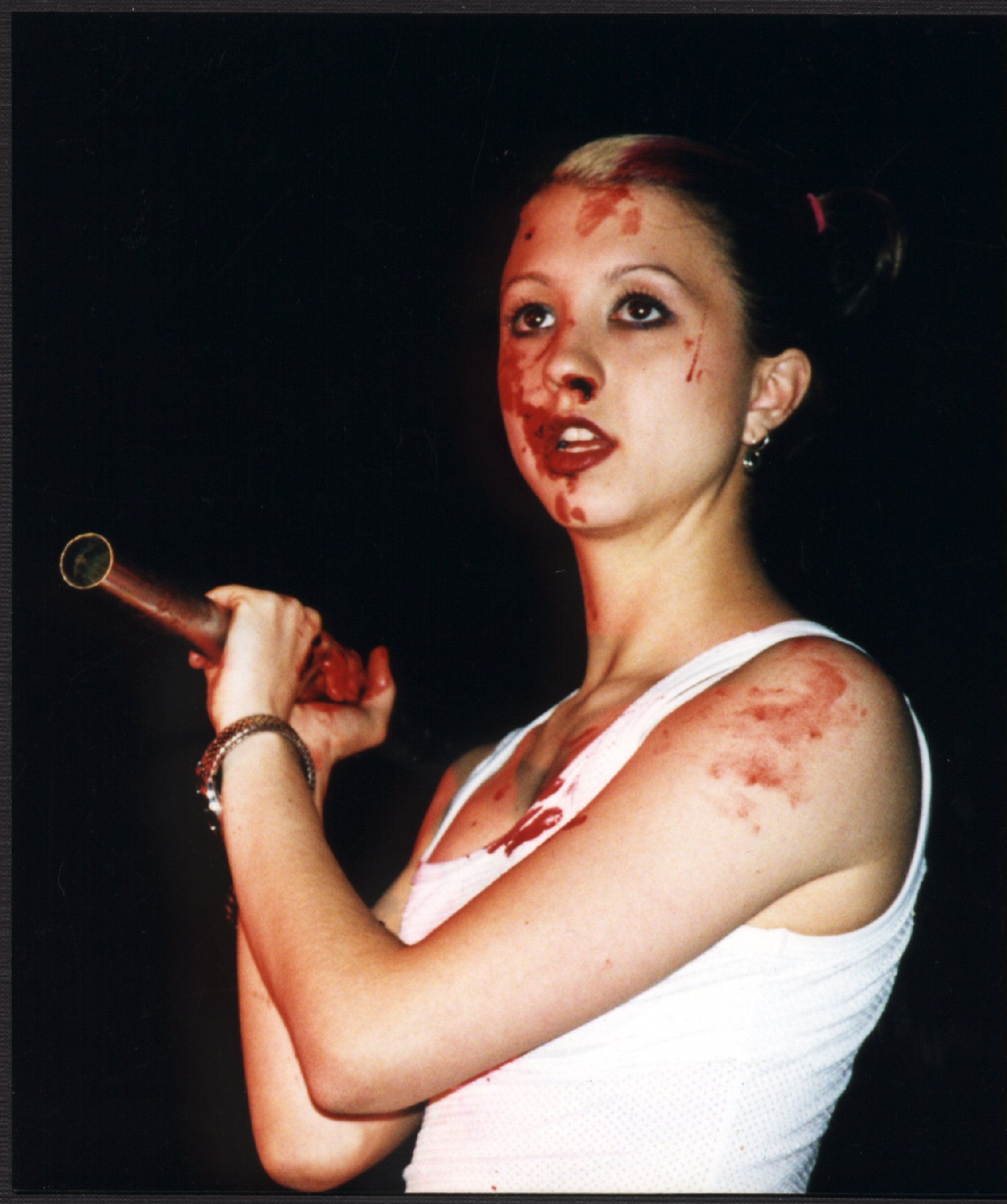 Independent film actress Katie Nisa on location for horror movie scene directed by Matt Pizzolo in the indie film 'Threat'.