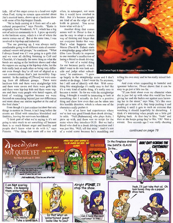 Gothic Beauty Magazine article about goth movie hardcore punk movie independent film 'Threat' director Matt Pizzolo producer Katie Nisa page 2
