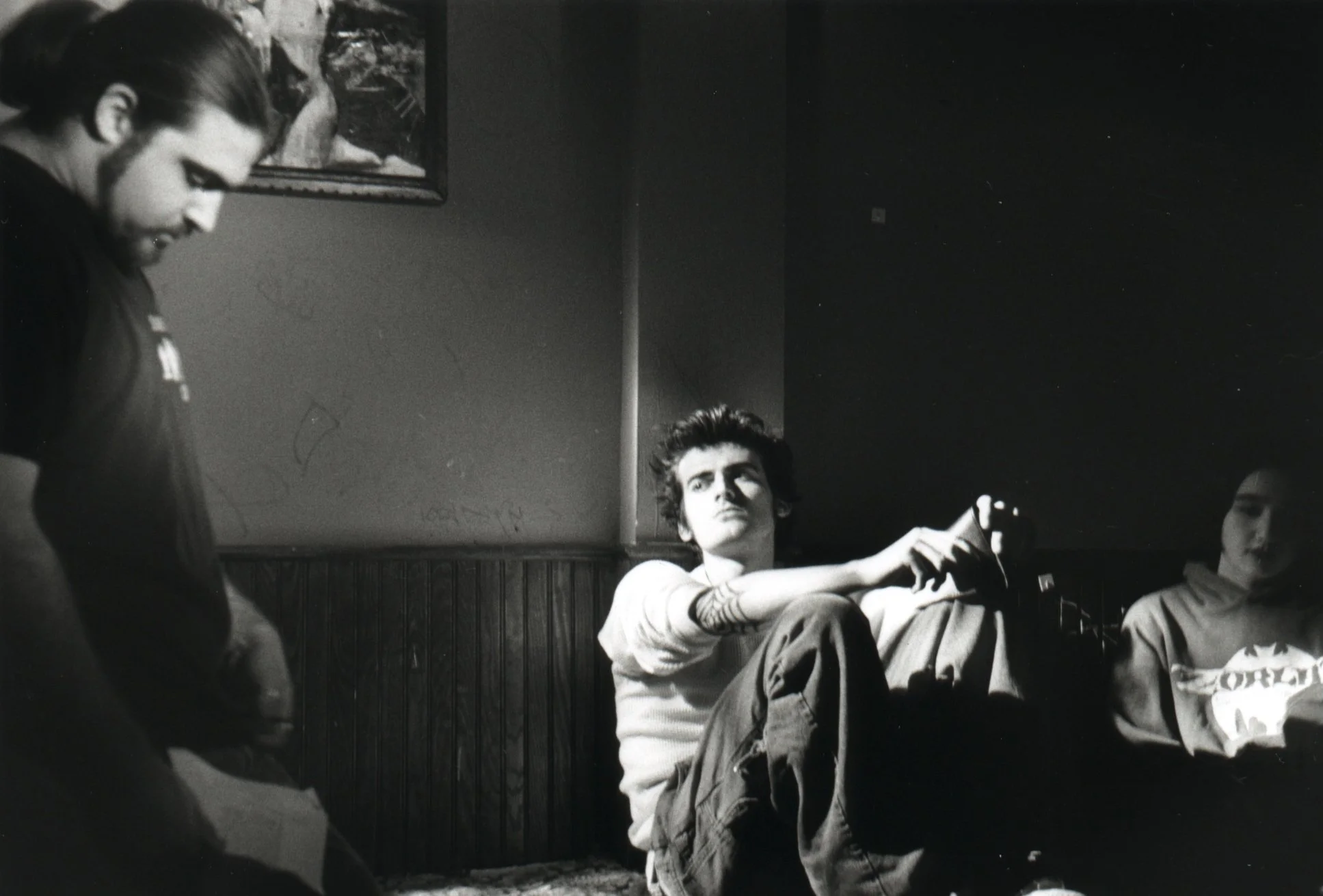 Independent film actor and actress and punk singer on set of late-90s indie movie 'Threat'.