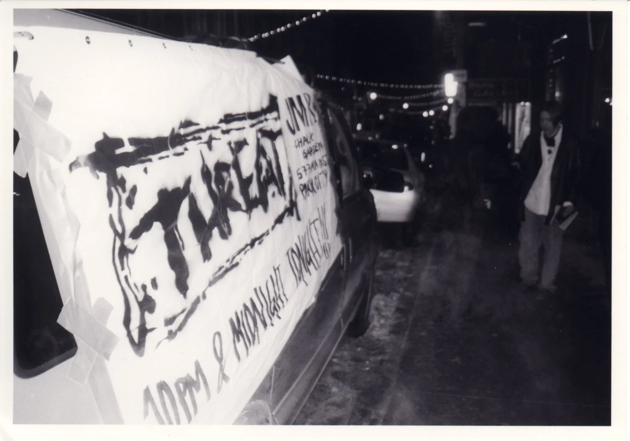 Independent film promotional tour van for punk movie 'Threat' during its late-90s cinema tour.