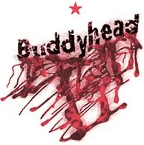 Buddyhead logo with a red star, distorted black text reading 'Buddyhead,' and a red, abstract, dripping skull design beneath it.