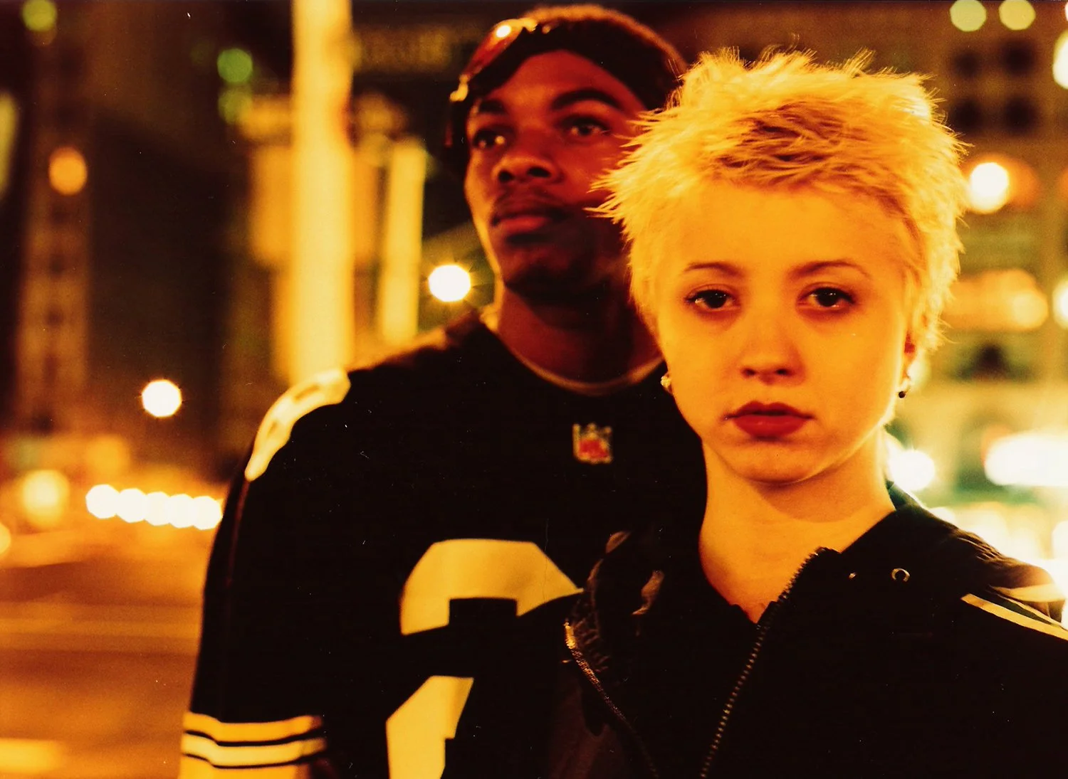 Independent film actor rapper Kamouflage and punk actress Katie Nisa on set of indie movie 'Threat' in 90s NYC.