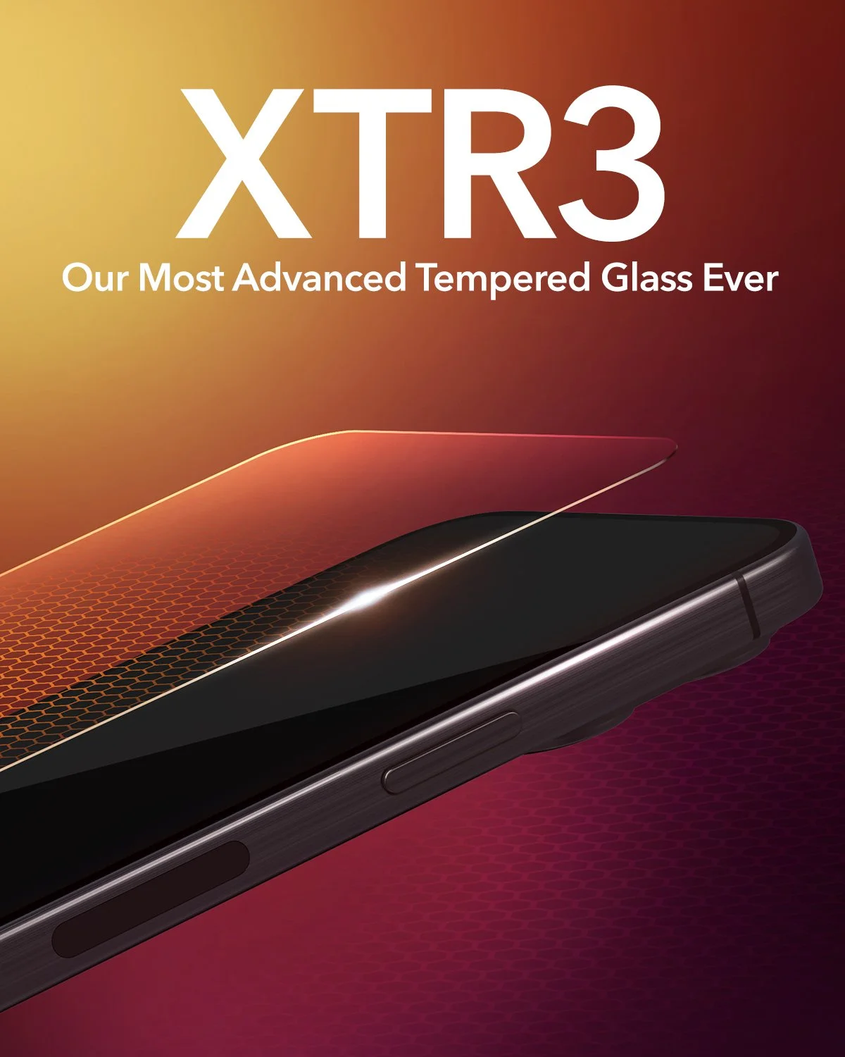 A smartphone with a screen protector between the device and the background, emphasizing its durability.