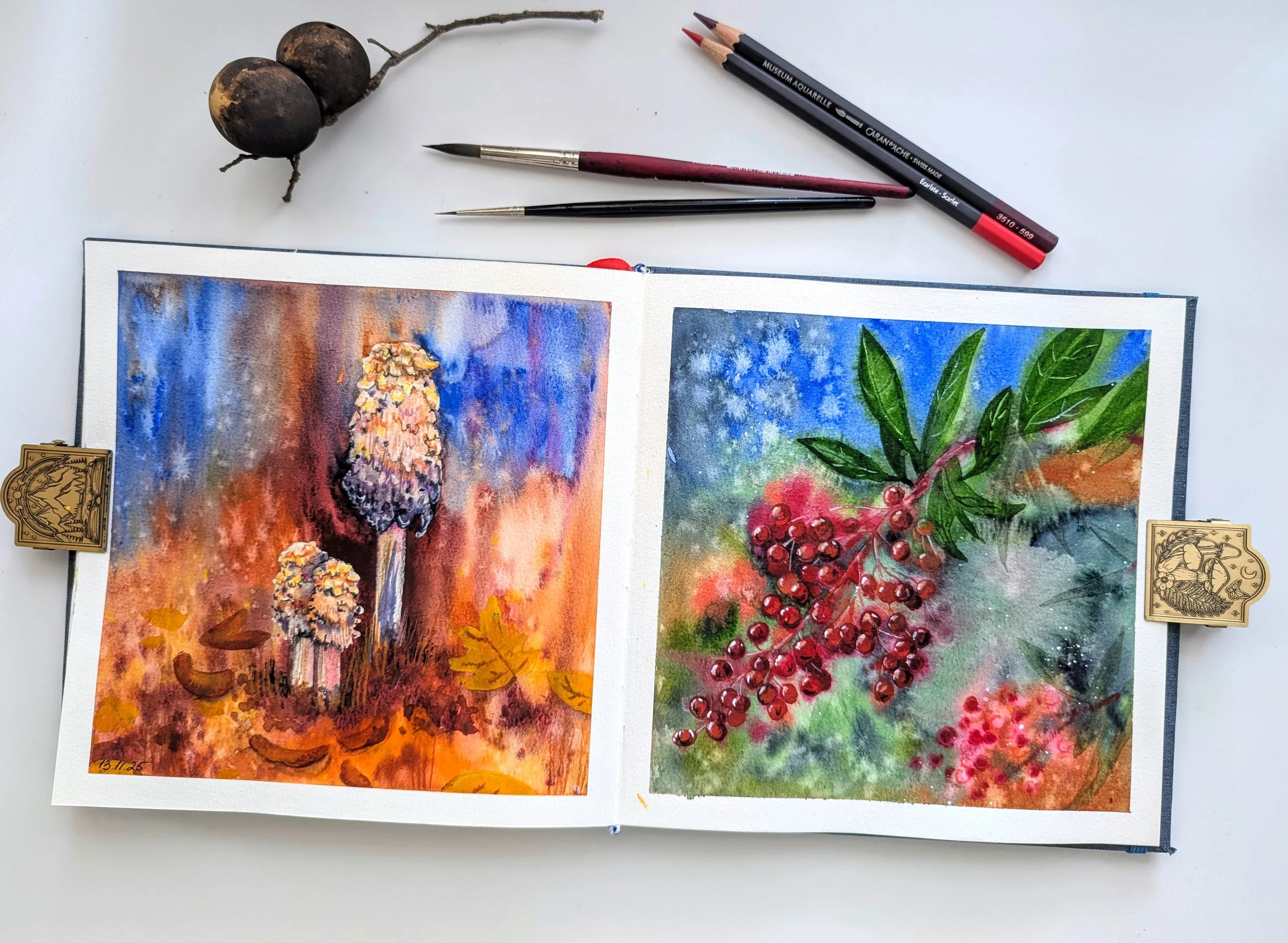 Autumn Treasures • watercolor • 8x8" • sketchbok original