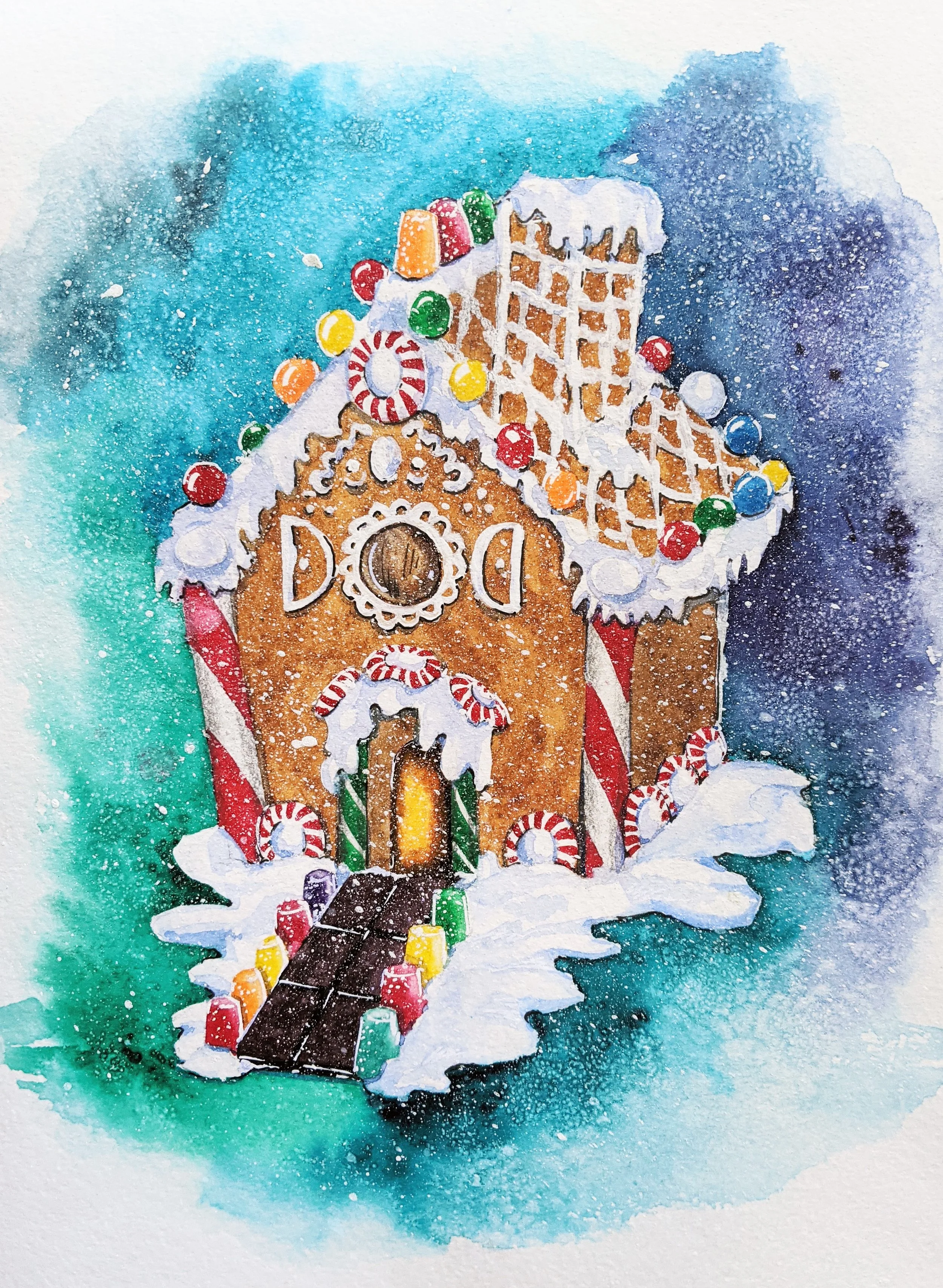 Gingerbread House • watercolor • 9x12" • available