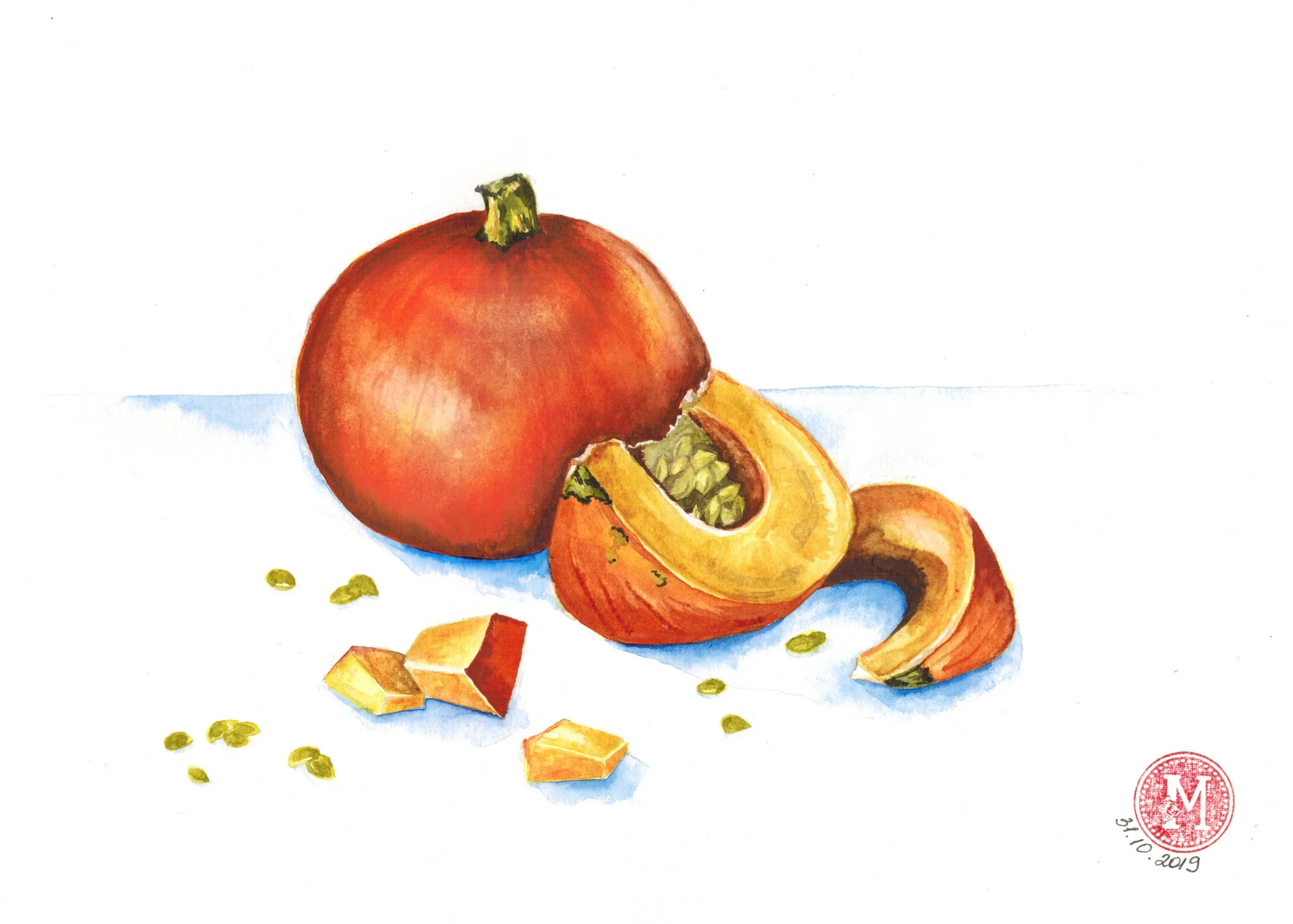 Pumpkin Season • watercolor • 9x7" • available