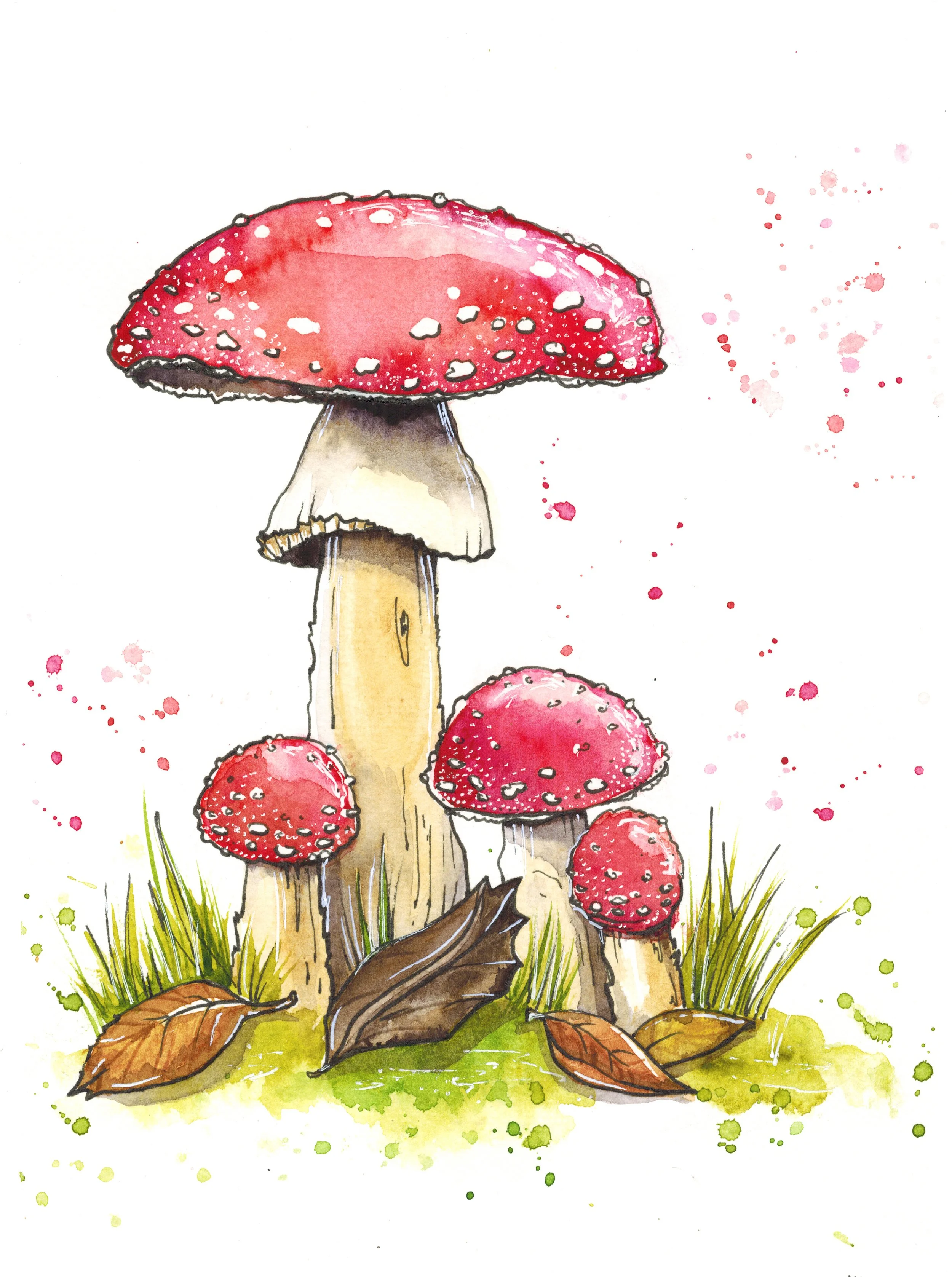 Red Caps • watercolor • 7x9" • available