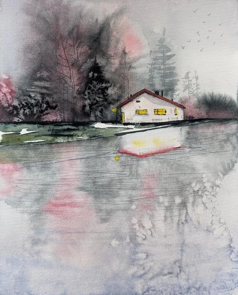 Frozen Lake • watercolor • 9x12" • available