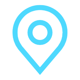 A blue map pin icon on a white background.