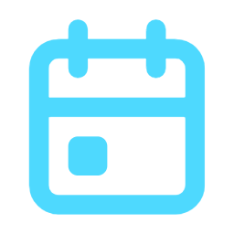 Icon of a blue calendar with a square mark on one of the days.