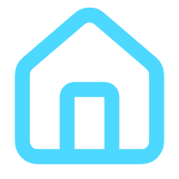 Outline of a house icon with a pointed roof and a door in the center, in blue