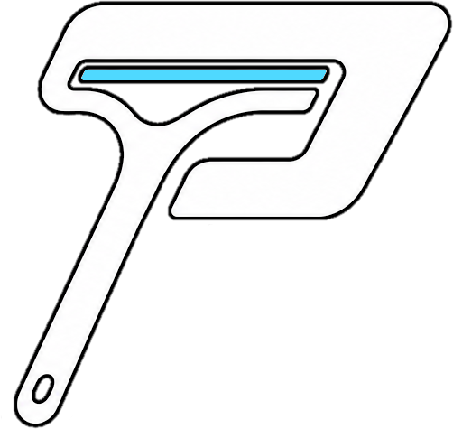 Logo of a golf putter with a white outline, black interior, and blue accent detail.