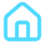 Blue outline icon of a house