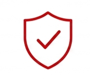 Red shield icon with a checkmark inside
