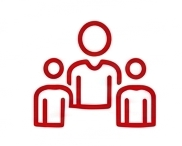 Line drawing of three people, with one person in the middle and two others on either side.