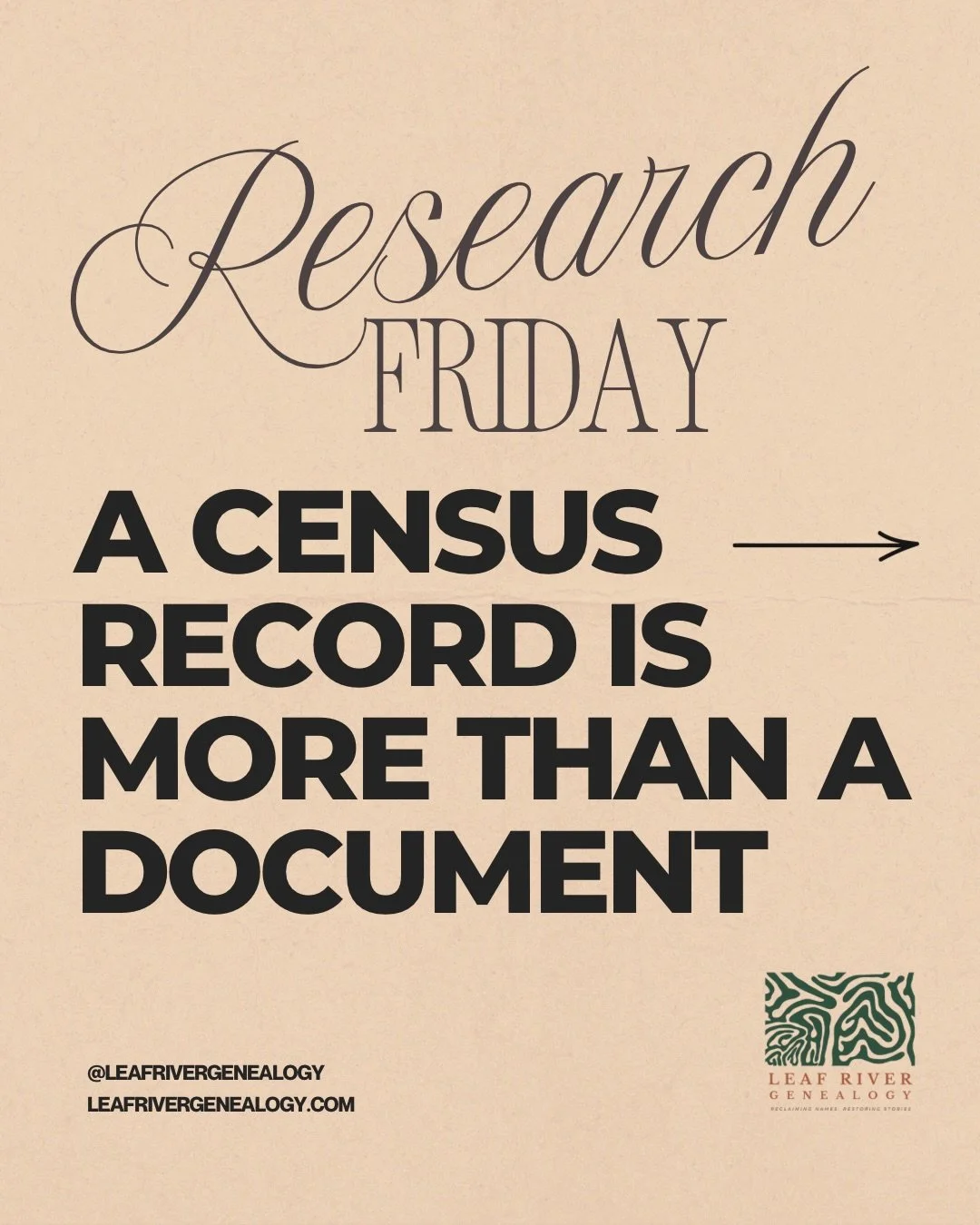 ✨RESEARCH FRIDAY✨
A Census Record Is More Than a Document

A census record can tell us:
&bull; Who lived in the household
 &bull; Approximate ages
 &bull; Occupations
 &bull; Home ownership
 &bull; Literacy
 &bull; Migration patterns

But beyond the 