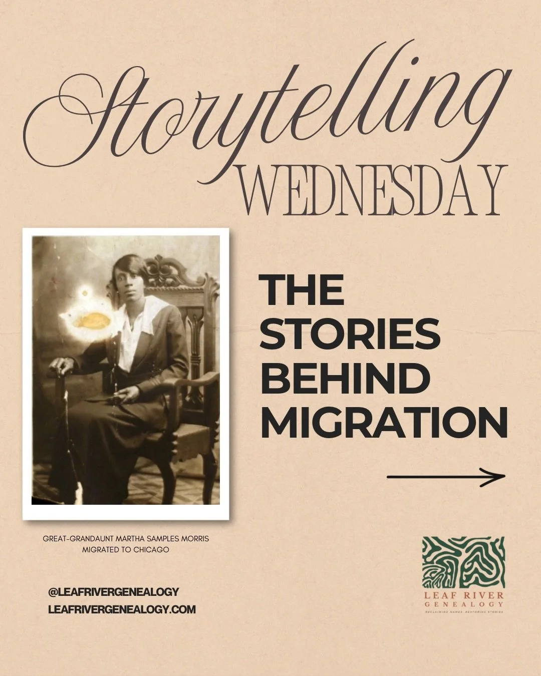 STORYTELLING WEDNESDAY: 
The Stories Behind Migration

Many Black families have roots in more than one place.

A family may have started in Mississippi, moved to Mobile, relocated to Chicago, and later settled in Detroit or Los Angeles.

Migration te