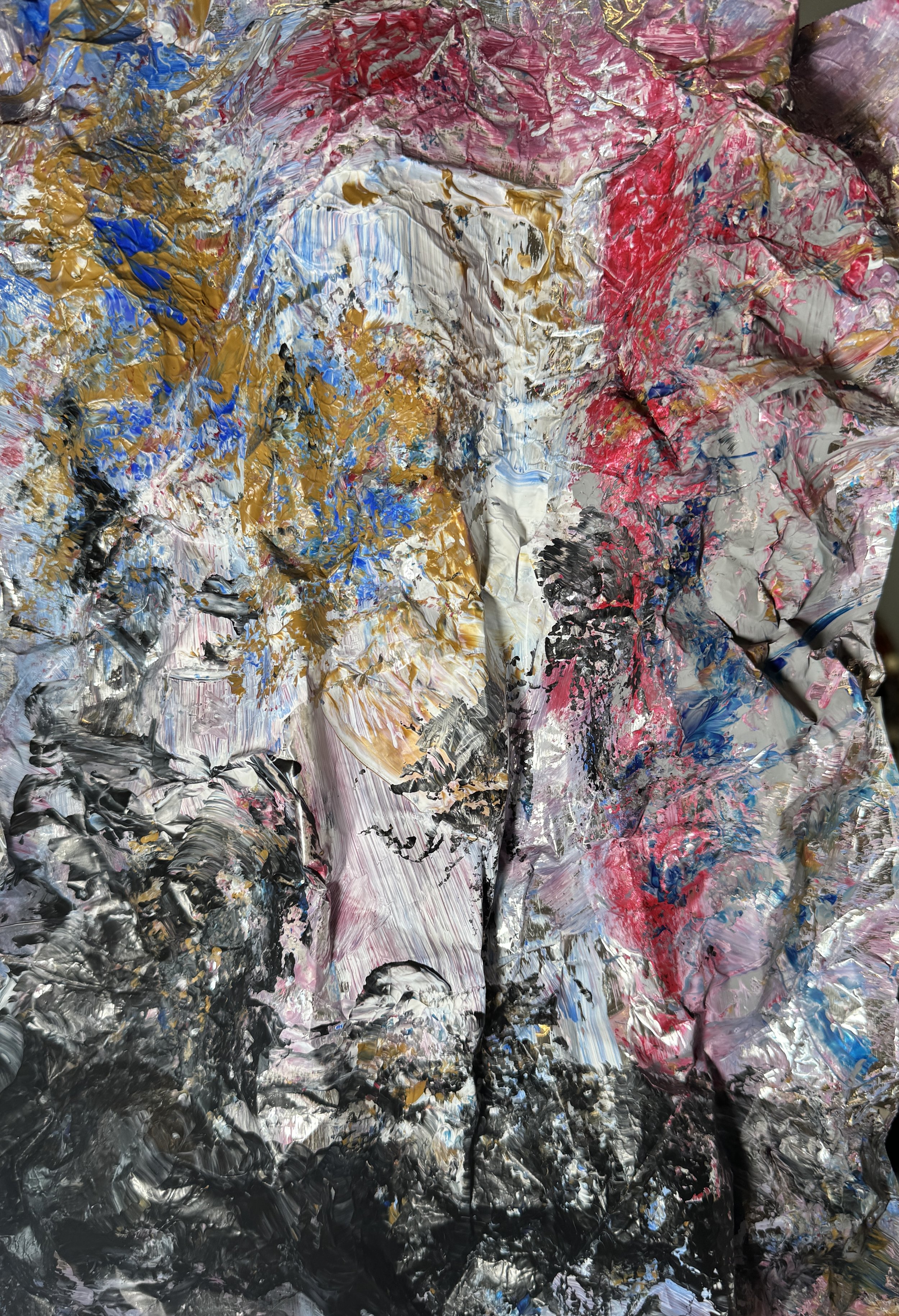 Acrylic and Oil Pastels on Aluminum Foil 