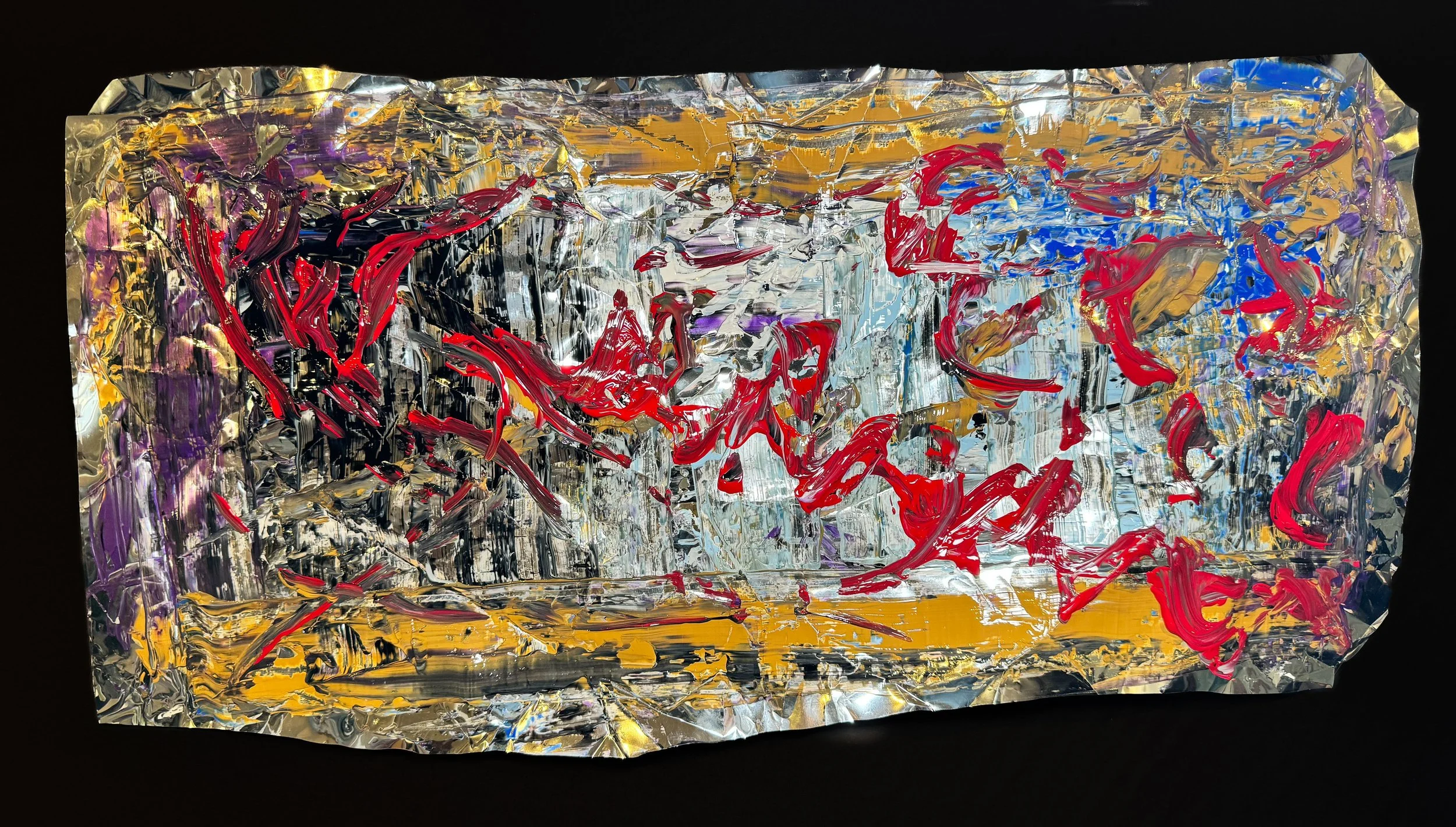 Acrylic, Oil Pastels on Aluminum Foil
