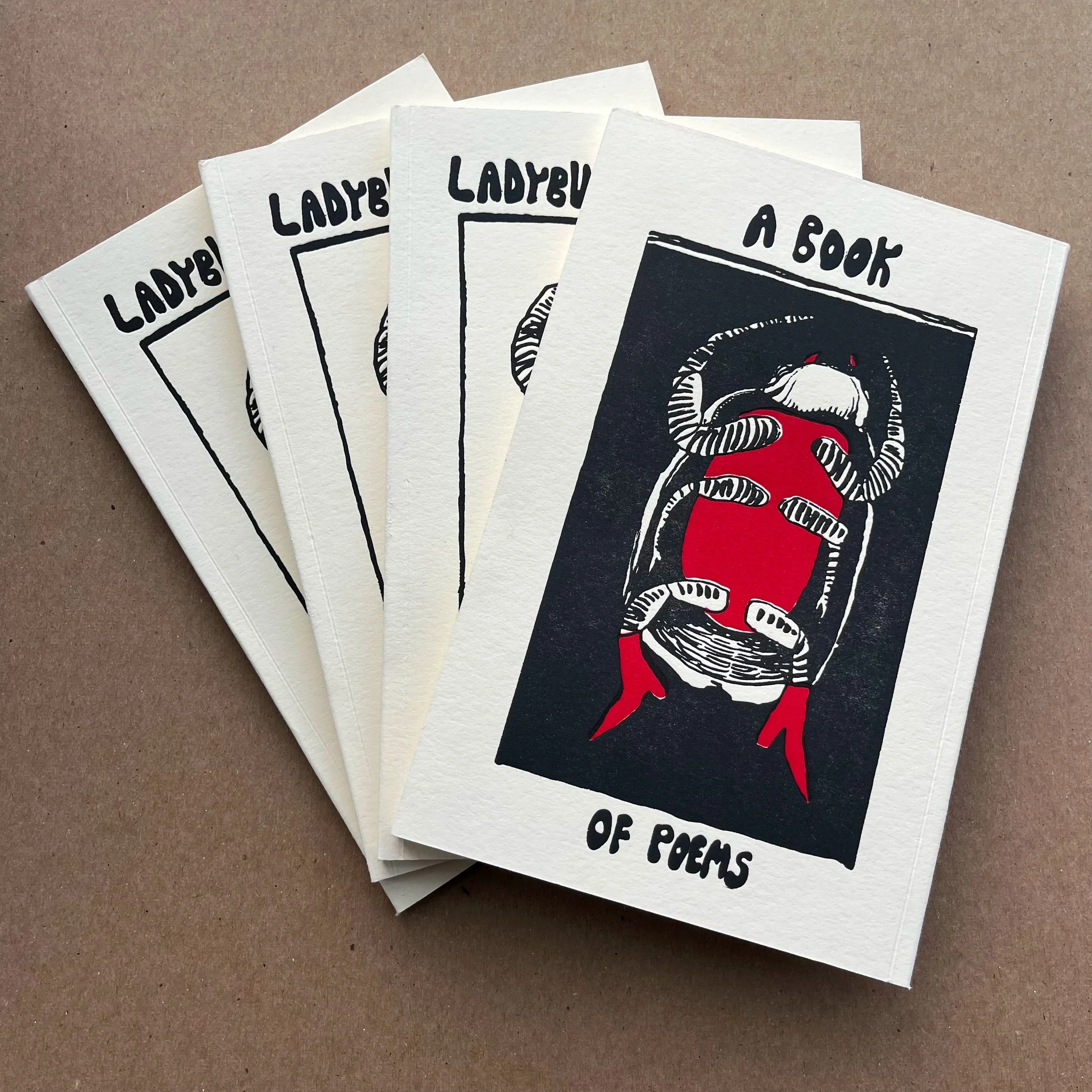 Ladybug Stomachs, 2024 | Poetry Collection written by Thomas Daley. Covers letterpress printed at San Francisco Center for the Book and bound by Zoe Spikerman